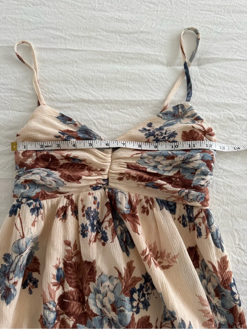 Abercrombie & Fitch Cream Smocked Maxi Dress with Blue & Rust Floral Print